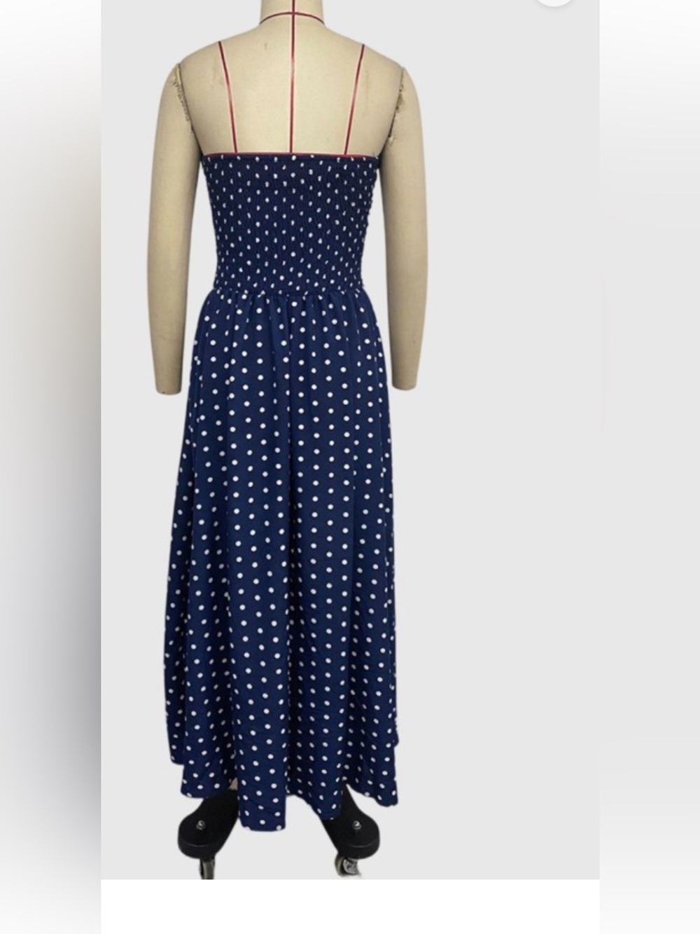 NWT Strapless Casual Polka Dot Navy Blue Maxi Dress - Picture 6 of 7